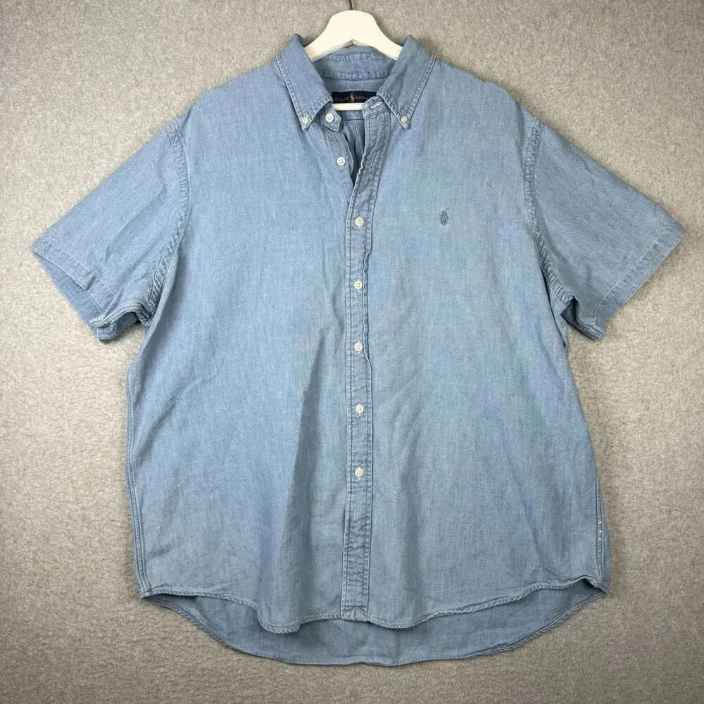 Ralph Lauren Men's Size 2XL XXL Blue Chambray Denim Button Down Shirt Cotton